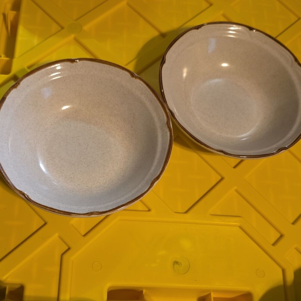 Hearthside Baroque Stoneware Bowl Speckled Beige/Brown Round Japan Lot of 2
